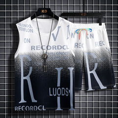 Colete masculino estudante colete solto tamanho grande sem mangas camiseta shorts de cinco pontos uniforme esportivo de basquete praia comércio exterior