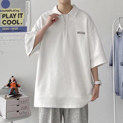 Camiseta polo masculina de meia manga curta plus top casual gorduroso lapela solta verão estilo Hong Kong