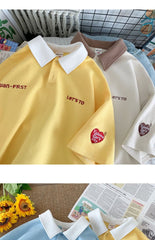 Camiseta manga curta gola polo waffle masculina e feminina verão 2023 novo design sentido pequeno solto