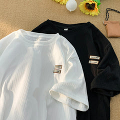 Camiseta masculina de seda gelada de manga curta verão estilo Harajuku