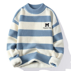 suéter masculino bordado de lã e listrado estilo hip hop