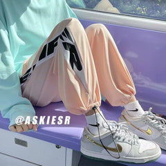 Calças casuais de rua com bloqueio de cor, marca da moda masculina, emendas de perna larga, retas soltas, esportivas, harem cropped