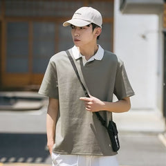 Camisa polo masculina de manga curta verão marca roupas de colarinho lapela meia manga masculina vibrato de algodão