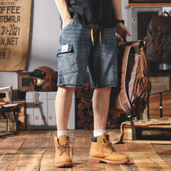 shorts americano casual jeans masculino verão com bolsos grandes calções com cinto