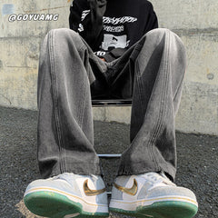 calça jeans larga com bolsos vintage