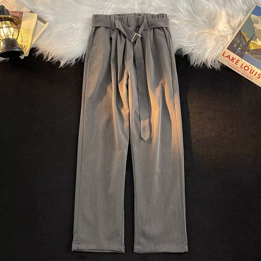 calça reta masculina retro com alça como cinto