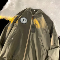 Primavera e Outono Seção Fina Gola de Beisebol Masculina Bordada Simples MA1 Jaqueta Piloto Solta Tamanho Grande Jaqueta Força Aérea Masculina