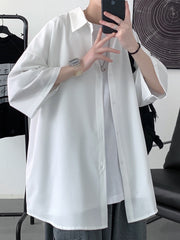 Camisa de seda de gelo drapeada de alta qualidade, jaqueta de proteção solar masculina de manga comprida, homem solto, tamanho grande, estilo coreano, camisa bonita e moderna