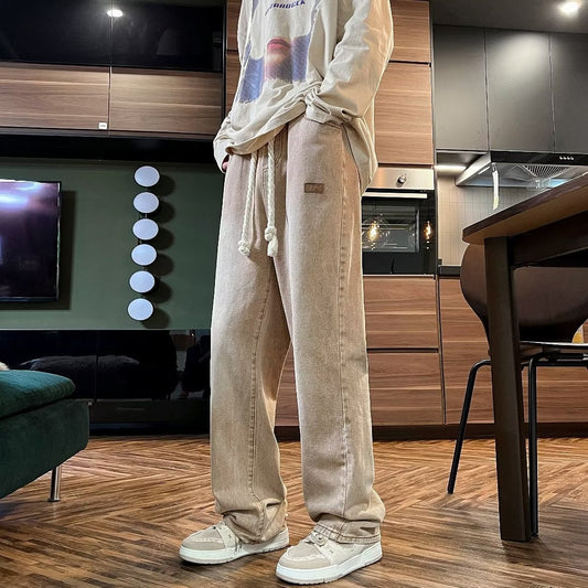 calça moletom larga masculina high street com alça