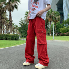 calça larga unissex com bolso de botão