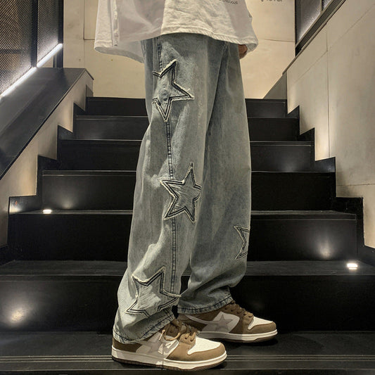 Calças americanas estilo hiphop larga com estrelas estampadas