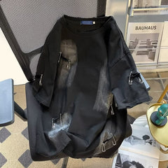 T-shirt de manga curta de comércio exterior europeu e americano tendência de verão masculina top de meia manga estilo Hong Kong solto casual maré marca T-shirt