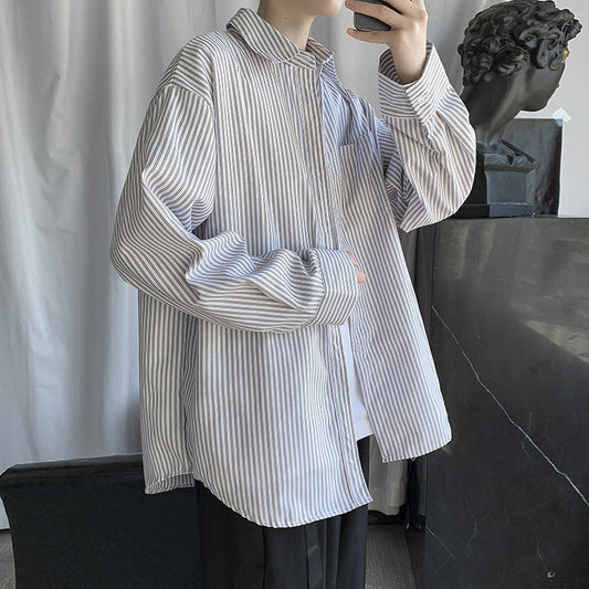 camisa de manga comprida masculina de gola listrada high street