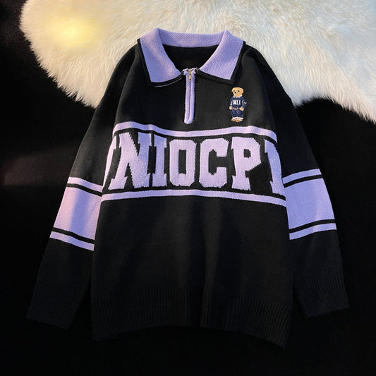 camisa de manga longa POLO com ziper masculino estilo hip hop