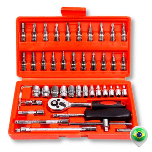 Ferramenta 46 Unidades Catraca Soquetes com Maleta