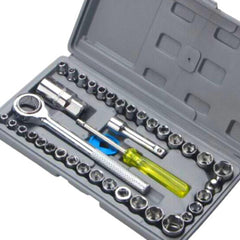 KIT Ferramentas Jogo Com 40 Peças Soquetes de Chave Catraca, Canhão Cachimbo