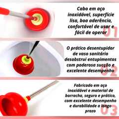 Desentupidor Em Borracha De Cabo Inox Sucção Alta Qualidade