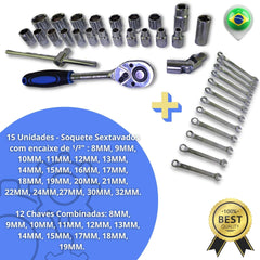 Jogo Soquetes 37 Peças 8 A 32mm Kit De Ferramentas Completo