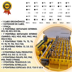 KIT Ferramentas 45 em 1 Reparo de Celular, Tablets, Notebook, PC, Smartwatch