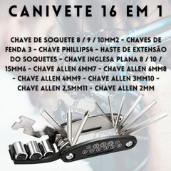 Kit de Ferramentas Canivete para Reparo de Bicicleta 16 em 1