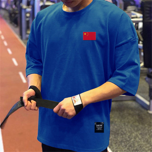 camiseta esportiva fitness muscular de manga curta e respirável casual