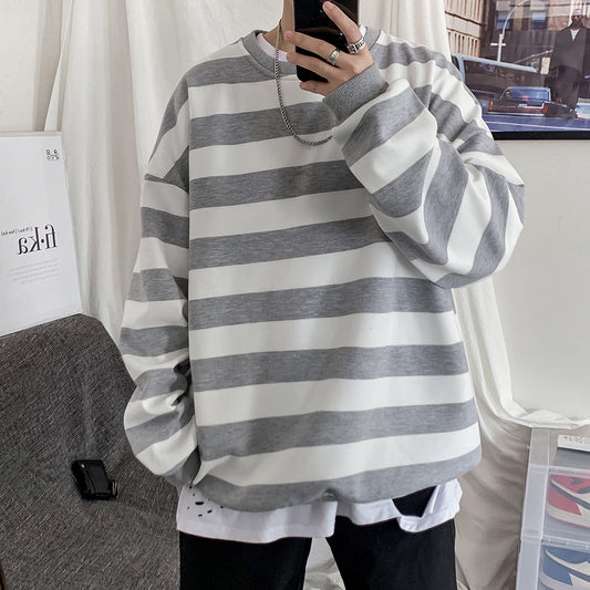 blusa de manga comprida listrada estilo streetwear