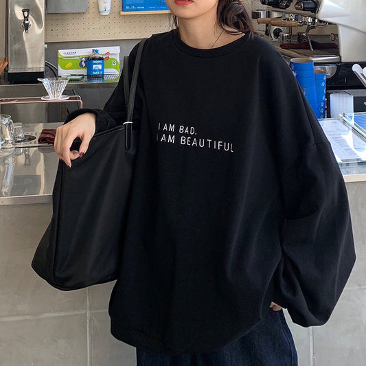 moletom feminino seção fina Outono e inverno soltas roupas coreanas suéter feminino estudante feminino top