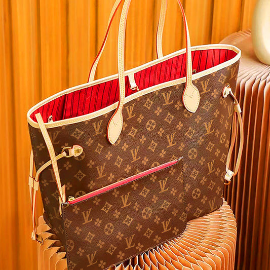 Bolsa de Verão de Luxo de Grande Capacidade em Couro Legítimo LV - Estilo Tote Versátil para Mulheres