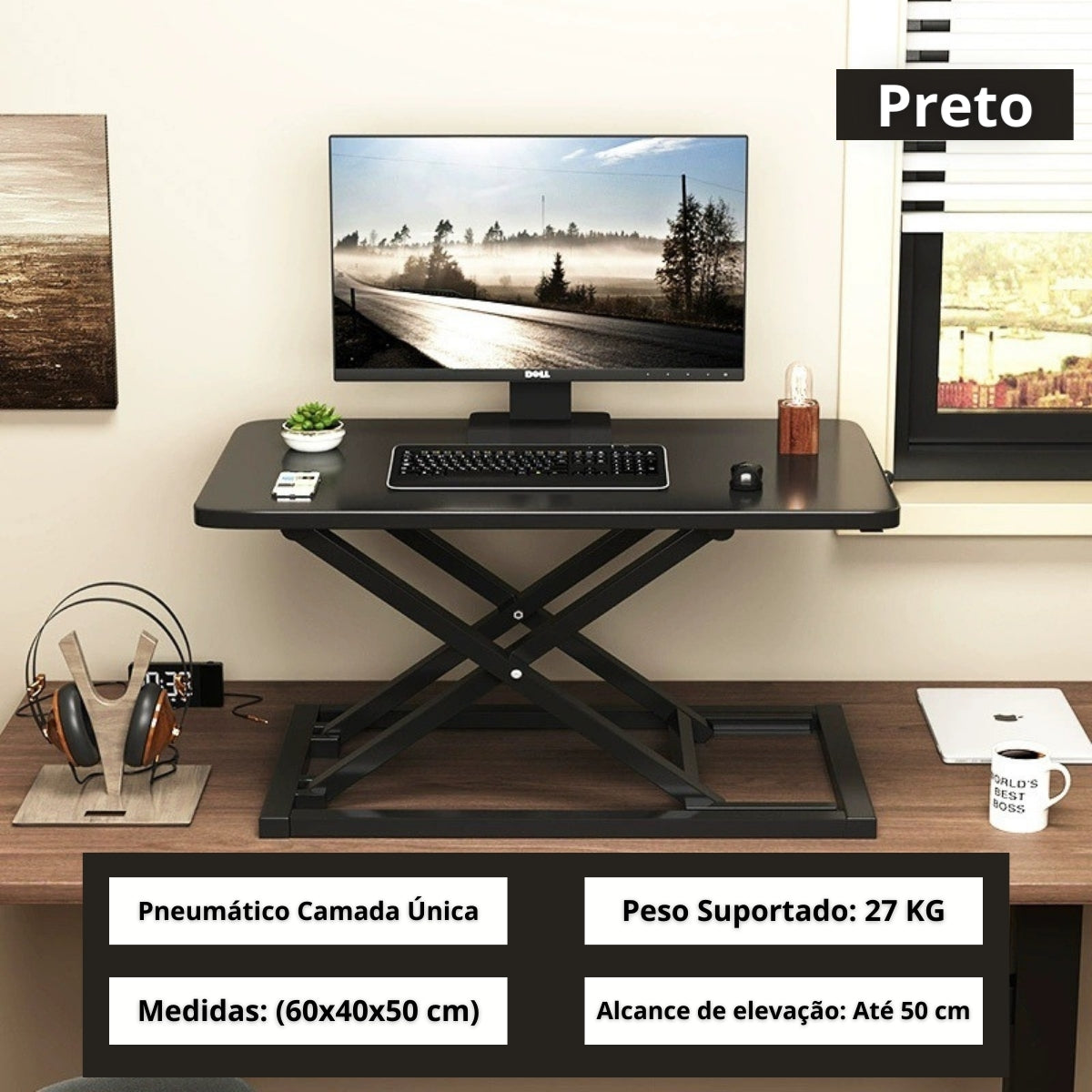 Mesa para Notebook com Elevação Pneumática Ajustável Suporte Portátil para Maior Conforto e Produtividade