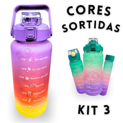 Kit 3 Garrafas De Água Motivacional Treino Academia Esporte Fitness Brinde Adesivos 2 Litros 700mL  300mL