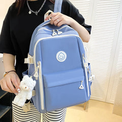 Grande capacidade lona Patchwork mochila, estudantes leve Bookbag, mochila com kit de bolso anti-roubo, conjunto combinado, 5pcs