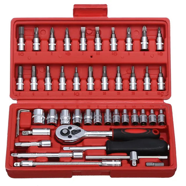 46 pçs conjunto de soquete ferramenta de reparo do carro catraca chave inglesa conjunto chave de fenda chave de fenda chave de fenda profissional kit de ferramentas de metalurgia