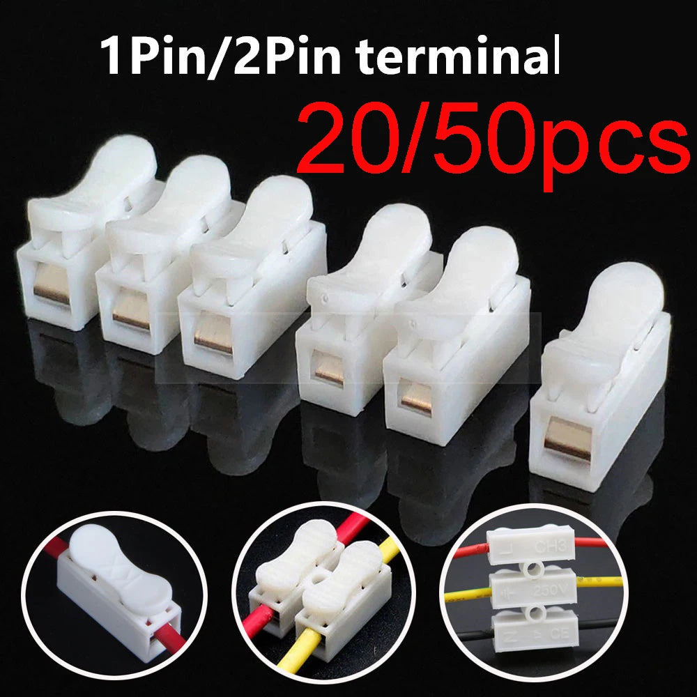 Nenhum conector rápido do fio do cabo da solda, nenhum bloco terminal do parafuso, braçadeira da mola, 1P, 2P, 20 PCes, 50 PCes
