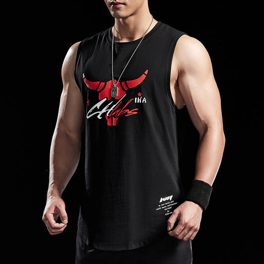 regata masculina com boi estampado estilo high street fitness lazer