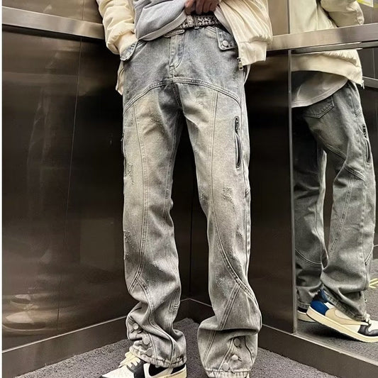 Jeans masculinos retrô lavados estilo americano