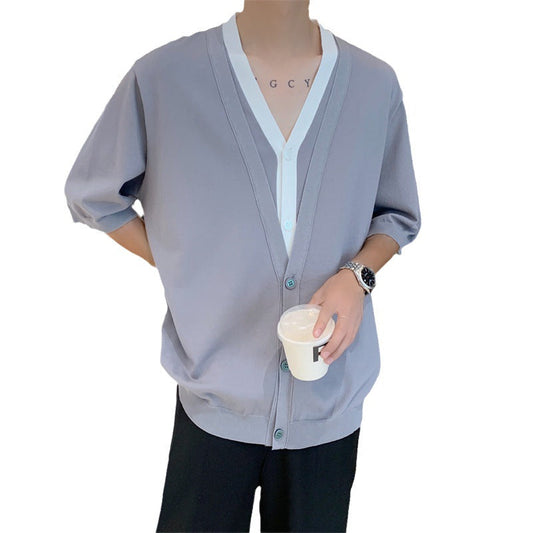 Camiseta de malha de manga curta de seda gelo masculina