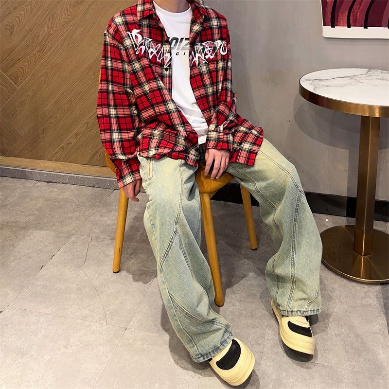 camisa masculina de manga comprida estilo casual hip-hop