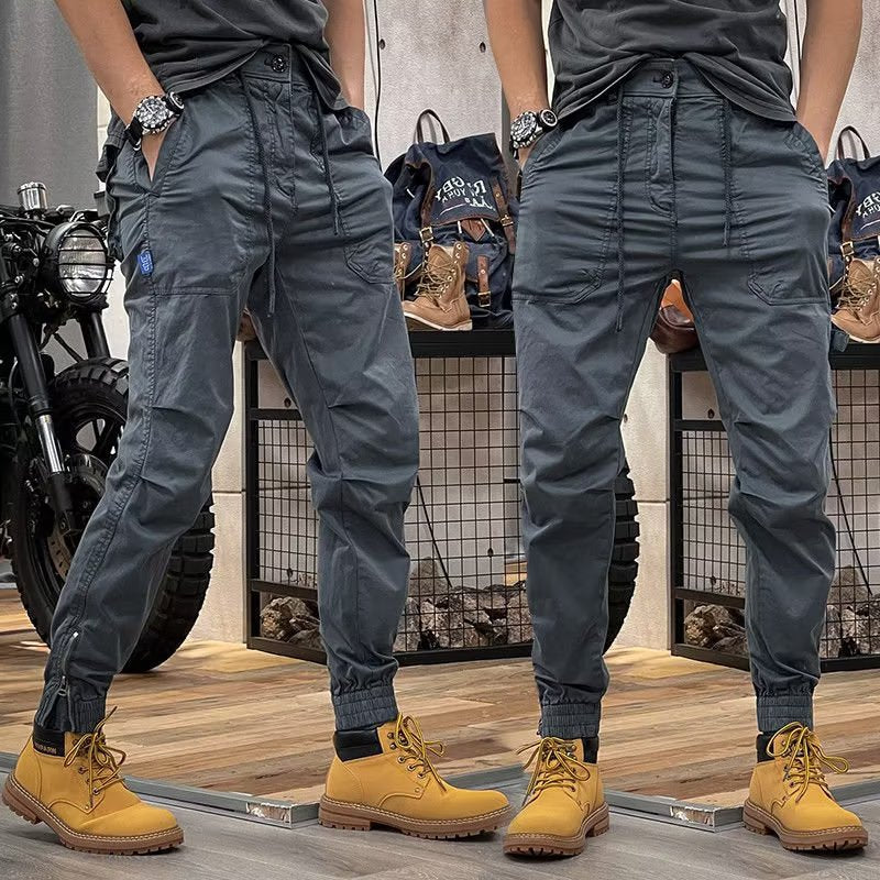 calça estilo cargo de cintura elástica com vários bolsos solto
