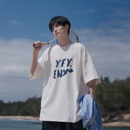 camiseta de manga curta masculina com escritas estampadas high street