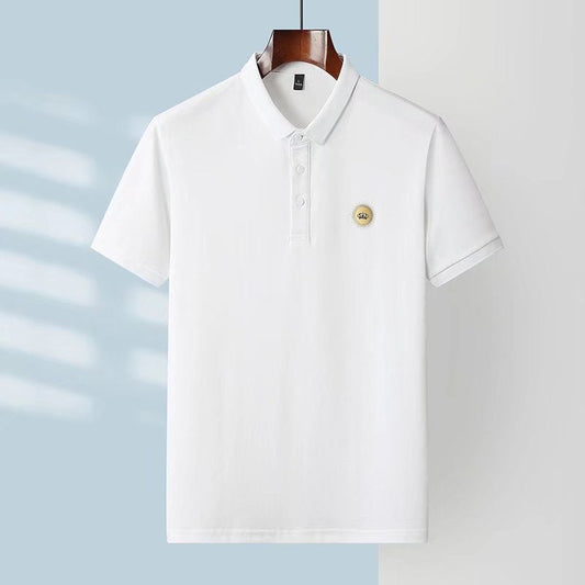 Camiseta masculina de manga curta de alta qualidade, verão 2023, nova camisa polo masculina solta de meia-idade e jovem com lapela bordada comércio exterior