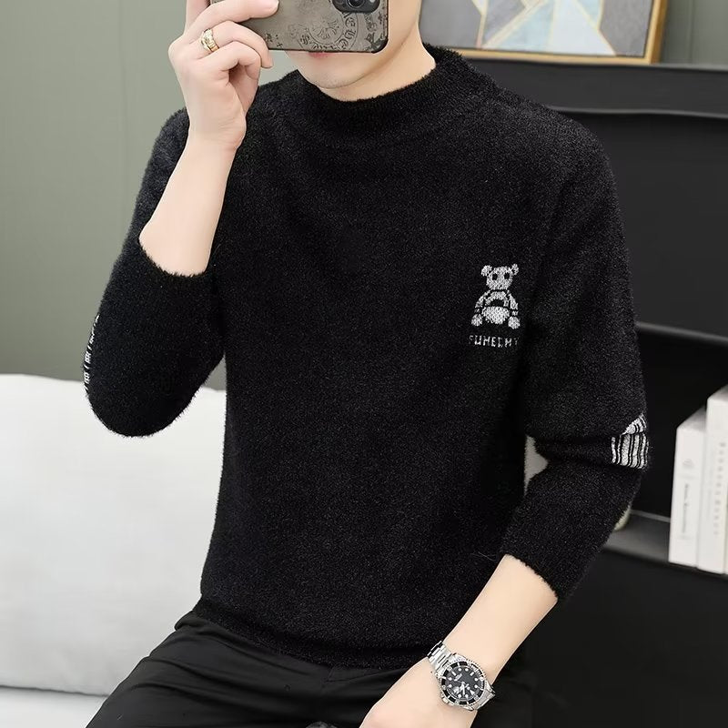 suéter grosso de algodão masculino com estampa