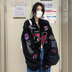 jaqueta bordada de forma retrô americanas em uniforme de beisebol de marca de hip-hop de rua solta jaqueta de algodão masculina e feminina