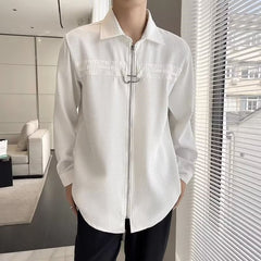 Camisa de manga comprida com zíper de design Waffle masculina