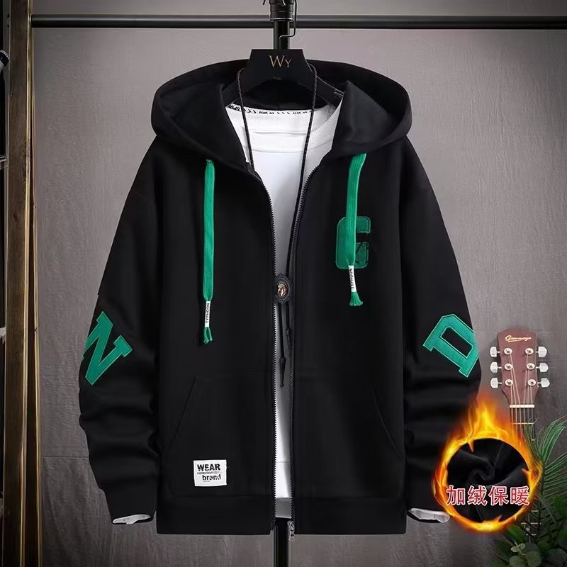 Suéter de lã masculino com touca e letras bordadas