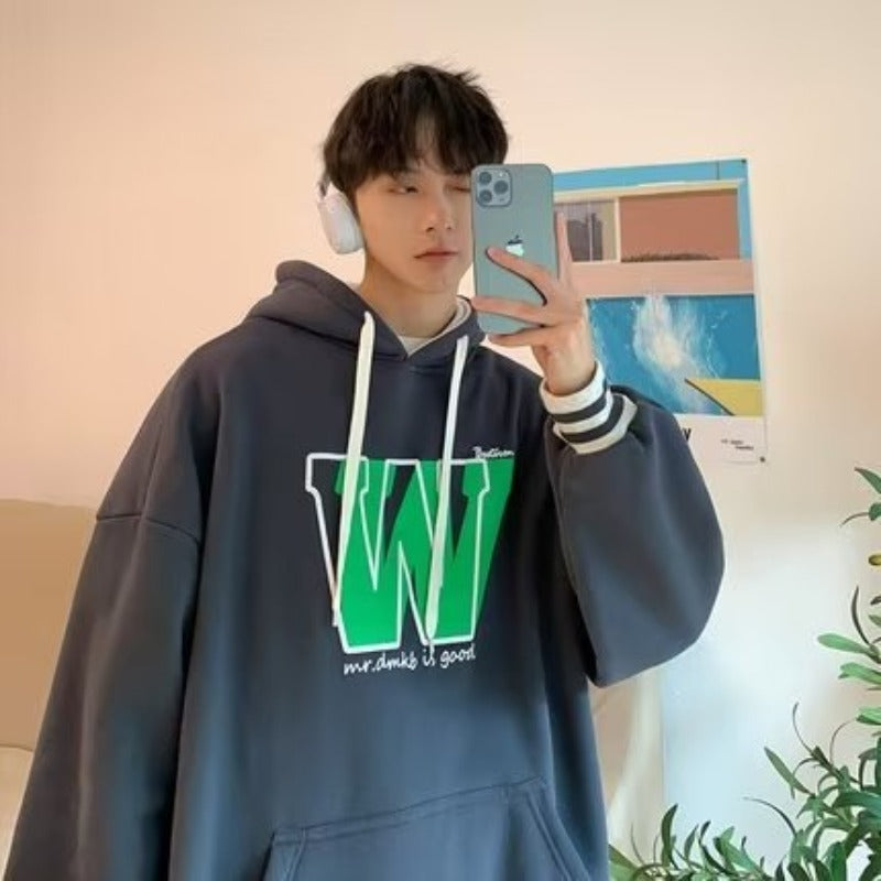 moletom largo masculino com touca e letra bordada