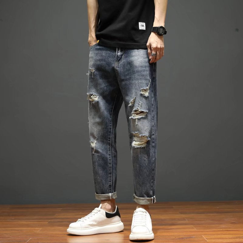calça jeans rasgados masculino verão estilo high street