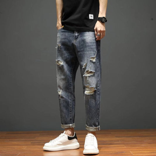 calça jeans rasgados masculino verão estilo high street