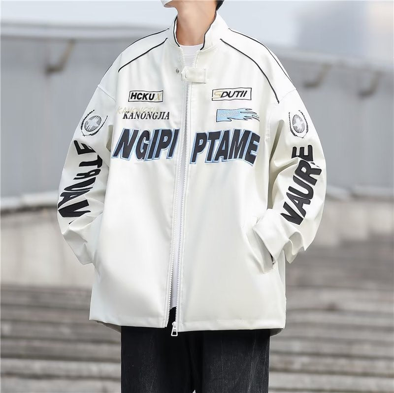 jaqueta esportiva masculina com letras estampadas high street