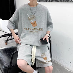 conjunto masculino de blusa e shorts largo high street com estampa