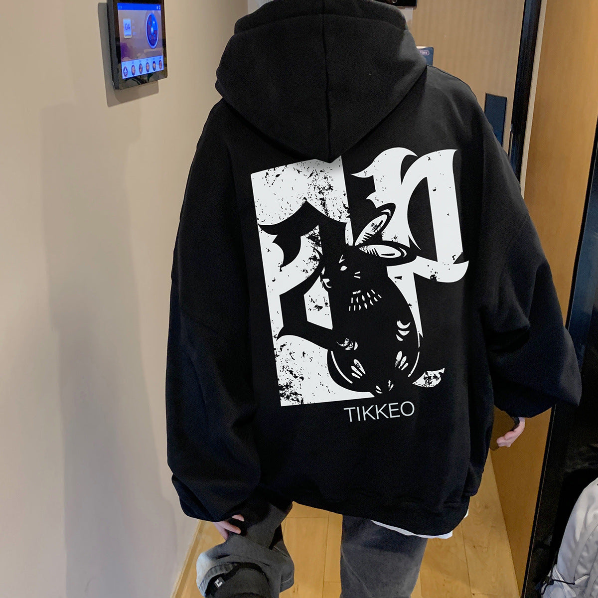 moletom com capuz masculino pesado estilo high street com estampa nas costas